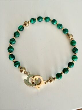 Italgem Steel Malachite Bracelet Men's Women’s Green Stone Beads Size 7.5” Boho